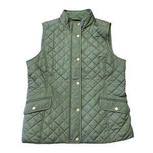 Talbots sz M Quilted Vest Khaki Green Classic Normcore Preppy Minimalist Cozy